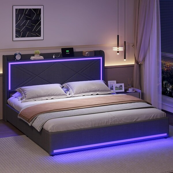 Bed Frame LED Lights Headboard USB C A Charging Station 4 Drawers On Sale Bed Bath Beyond 39177962