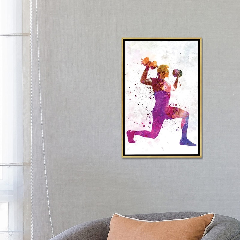 iCanvas "Man Exercising Weight Training Workout Fitness" by Paul Rommer Framed Canvas Print