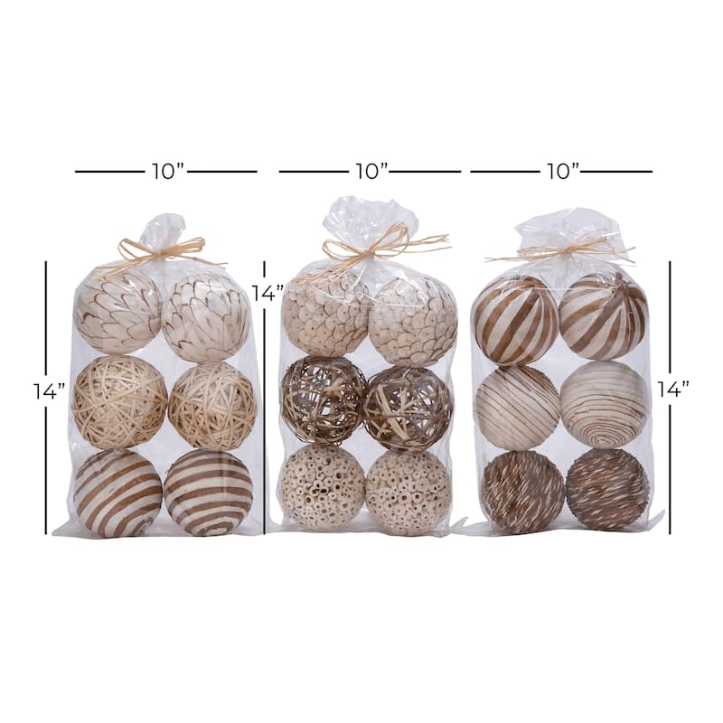 White Dried Plant Handmade Decorative Ball Orbs & Vase Filler with Varying Designs (Set of 3) - 10 x 4 x 14 Round