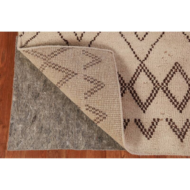 Hand Knotted Oriental 100% Wool Carpet Modern Geometric Beige & Ivories Moroccan Area Rug - 8' 0'' X 5' 0''