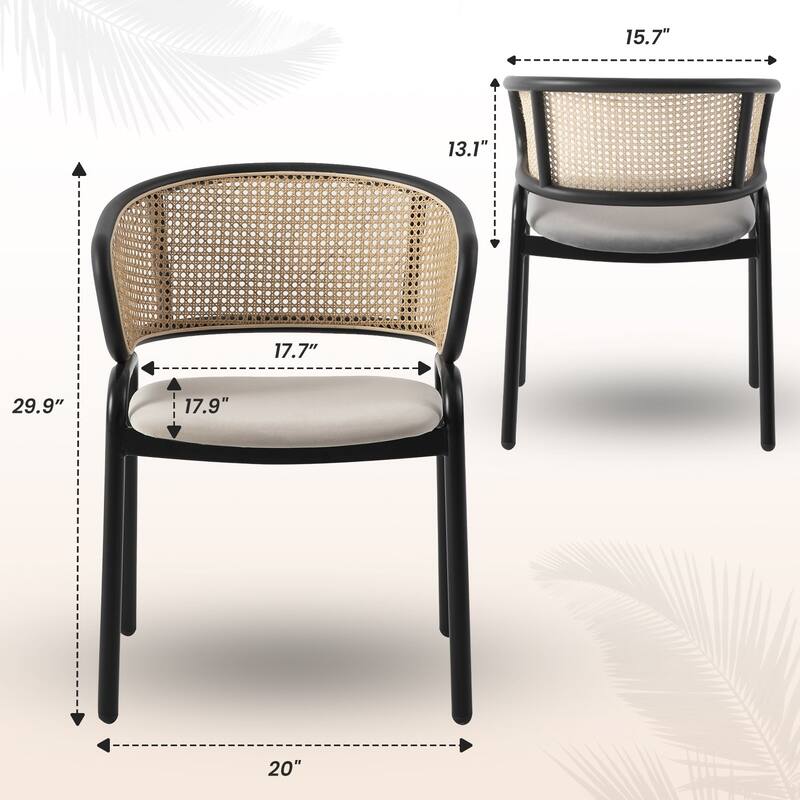 LeisureMod Set of 4 Modern Wicker Back Leather Dining Chairs with Black Steel Frame - Accent Side Armchair for Home Upgrade
