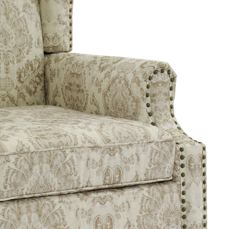 Traditional Floral Patterned Wingback Armchair with Nailhead Trim