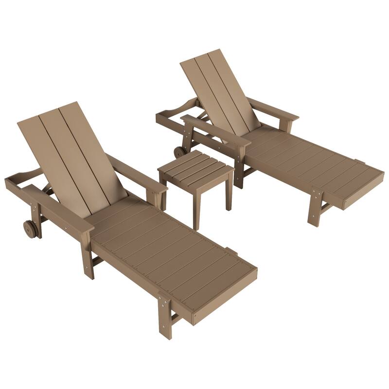 Polytrends Shoreside Modern Poly Reclining Eco-friendly Chaise Lounge With Arms, Wheels, and Side Table (3-Piece Set)
