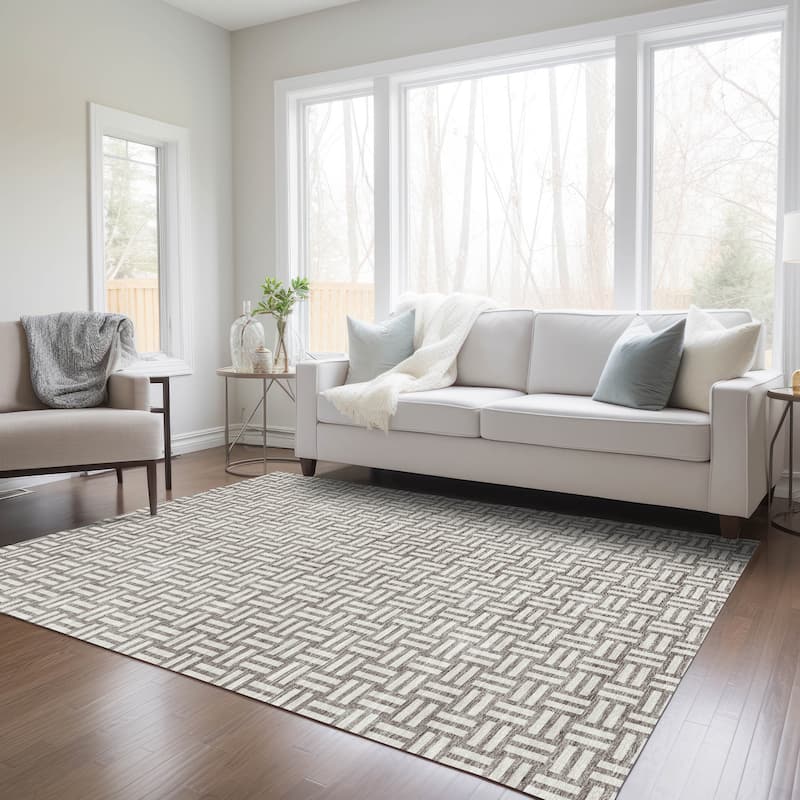 Machine Washable Indoor/ Outdoor Chantille Contempory Crosshatch Rug
