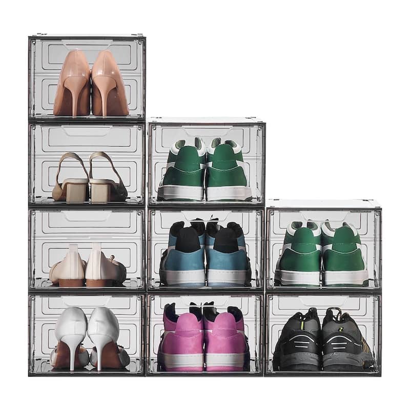 Stackable Shoe Storage Boxes Size 13 with Magnetic Door