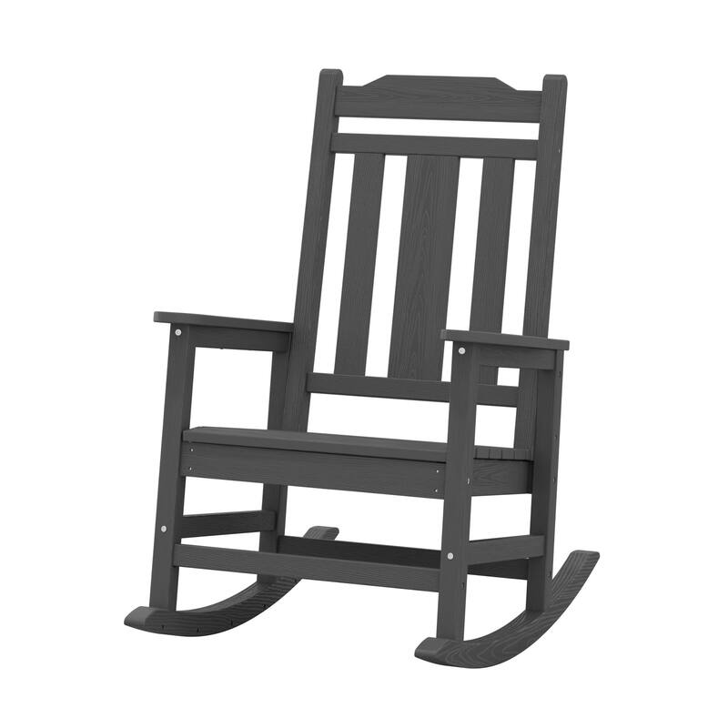 Outdoor Patio HDPE Rocking Chiar, Extra Wide Seat & Backrest - Charcoal