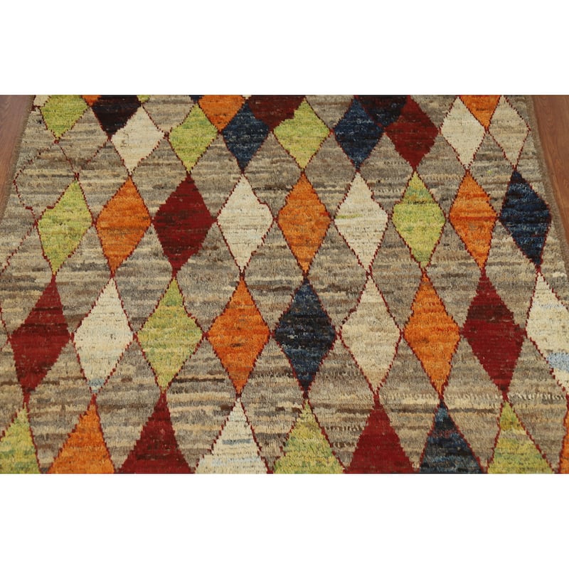 Trellis Geometric Moroccan Oriental Rug Hand-Knotted Wool Carpet - 5'0" x 6'7"