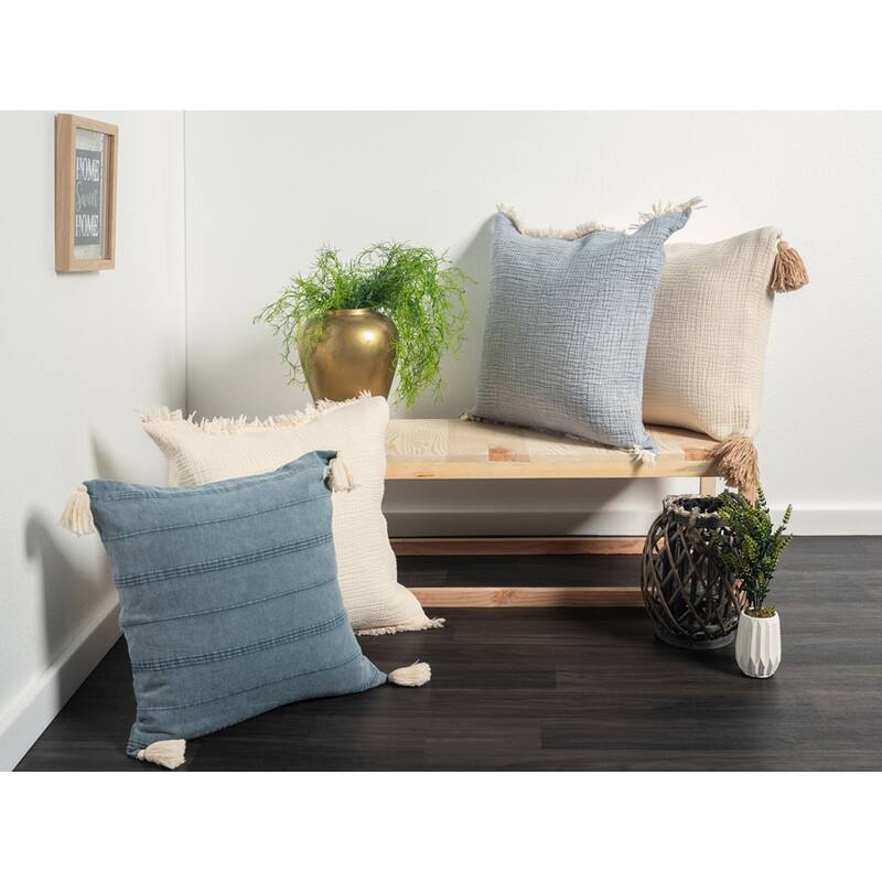Sevita Solid Turkish Cotton Fringed Throw Pillow