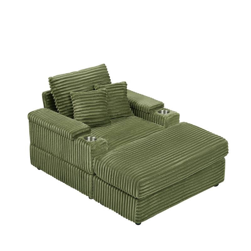 57 Inch Corduroy Single Sofa with Ottoman Sleeper Sofa Lounge Sofa