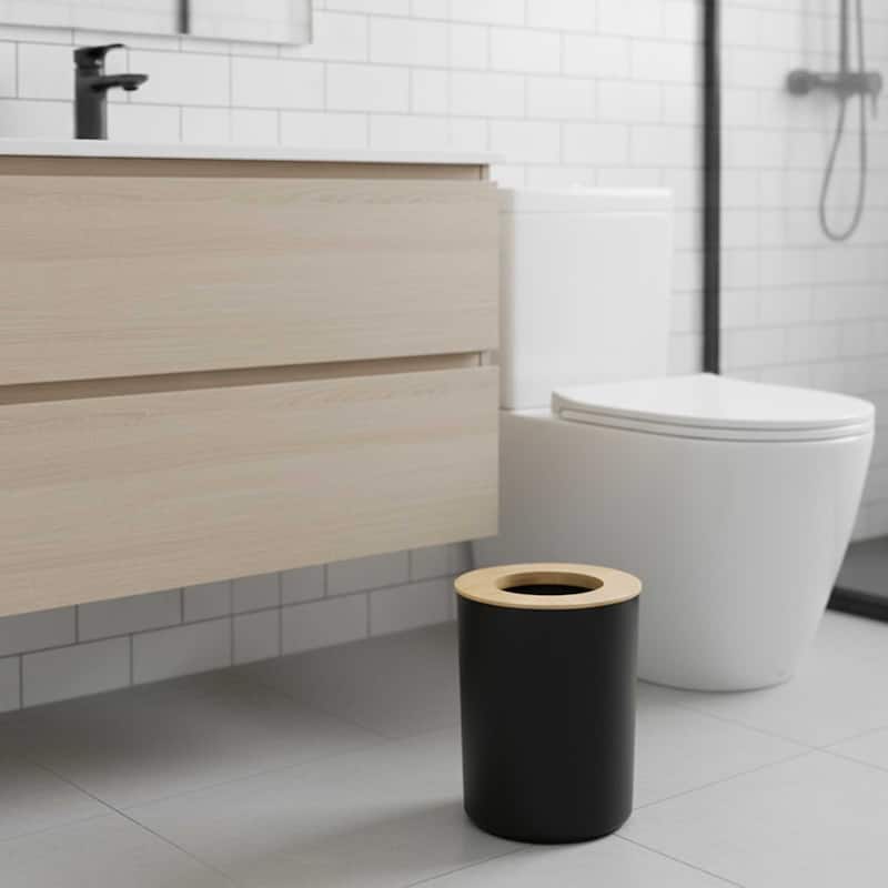 Padang Bathroom Accessories Set Bamboo - Waste Basket Only - Black
