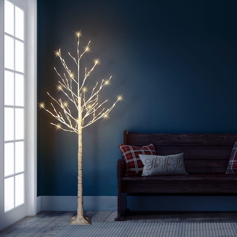 Puleo International Set of 2 6 ft. Pre-Lit White Artificial Twig Tree