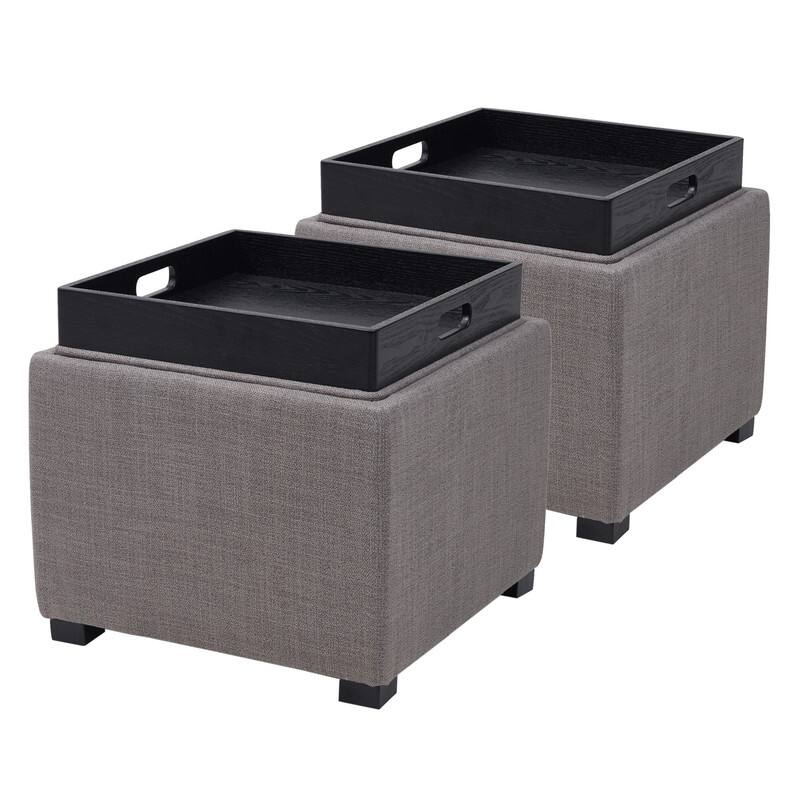 Spruce & Spring Ethan Storage Stool Ottoman - Set of 2 - Taupe-Performance Fabric