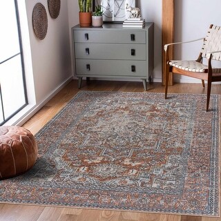 Hauteloom Manhattan Machine Washable Oriental Persian Medallion Vintage Distressed Area Rug