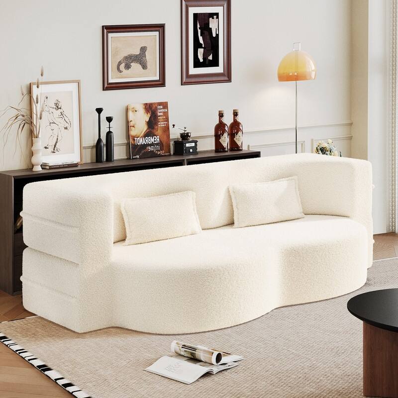 Modern 78.7" Floor Sofa With 2 Pillows For Small Pace Living Room, Convertible Sleeper Sofa Bed