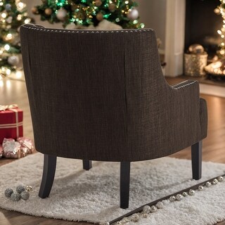 View of Modern Traditional Accent Chair Button Tufted Textured Fabric ...