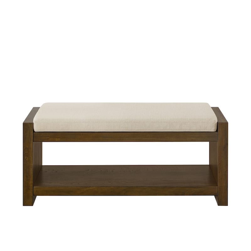 Accent Bench with Lower Shelf Shoe Rack, Padded Seating Bench, Modern Compact Bed End Bench with Storage