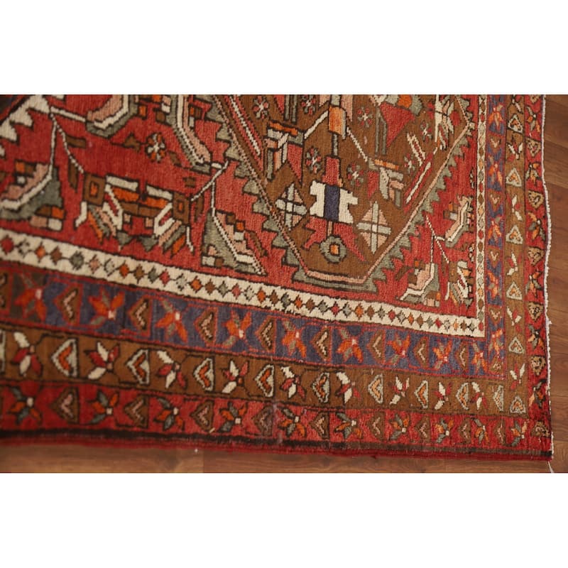 Heriz Persian Vintage Runner Rug Hand-knotted Red Wool Carpet - 3'11"x 11'10"