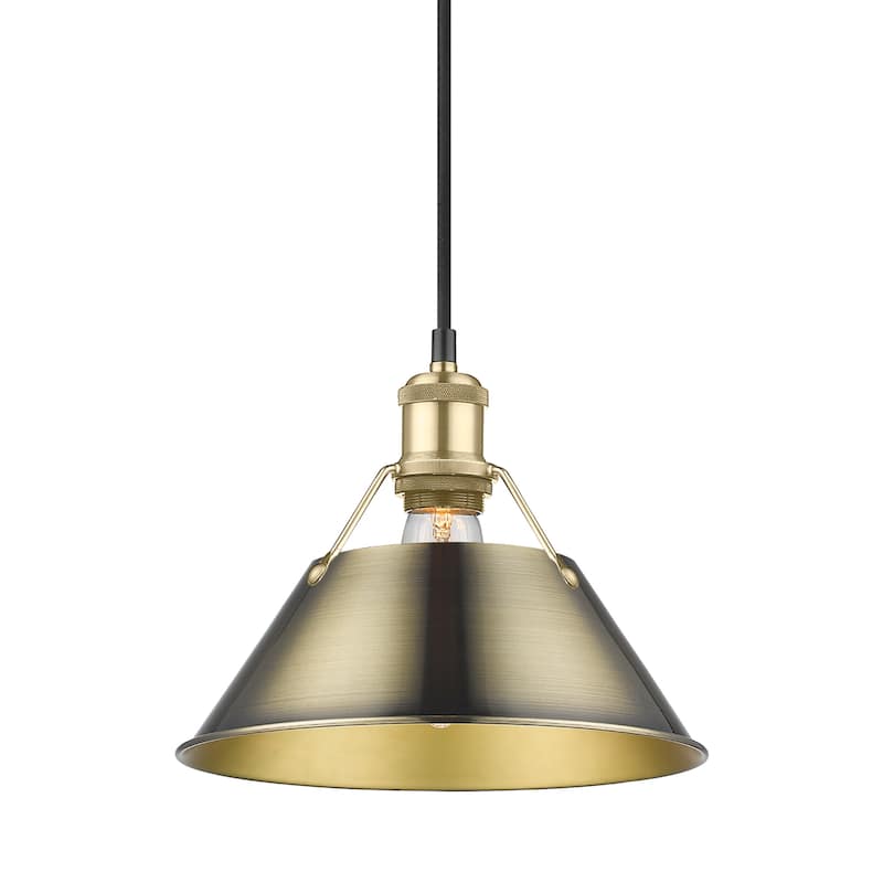 Yep by Golden Lighting Orwell 1-light 10in Pendant in Brushed Champagne Brass and Aged Brass shade - Gold