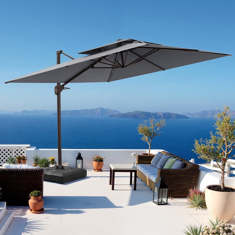 Outdoor 10FT Square Adjustable Offset Cantilever Patio Umbrella with Base