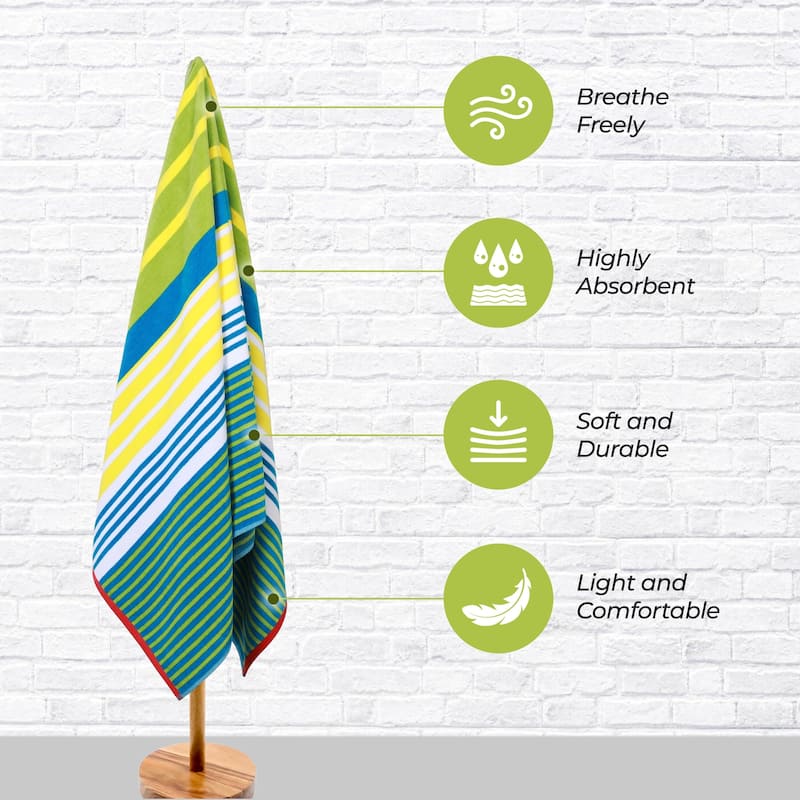 Superior Mira Striped Cotton Velour Terry Large Oversized Beach Towel