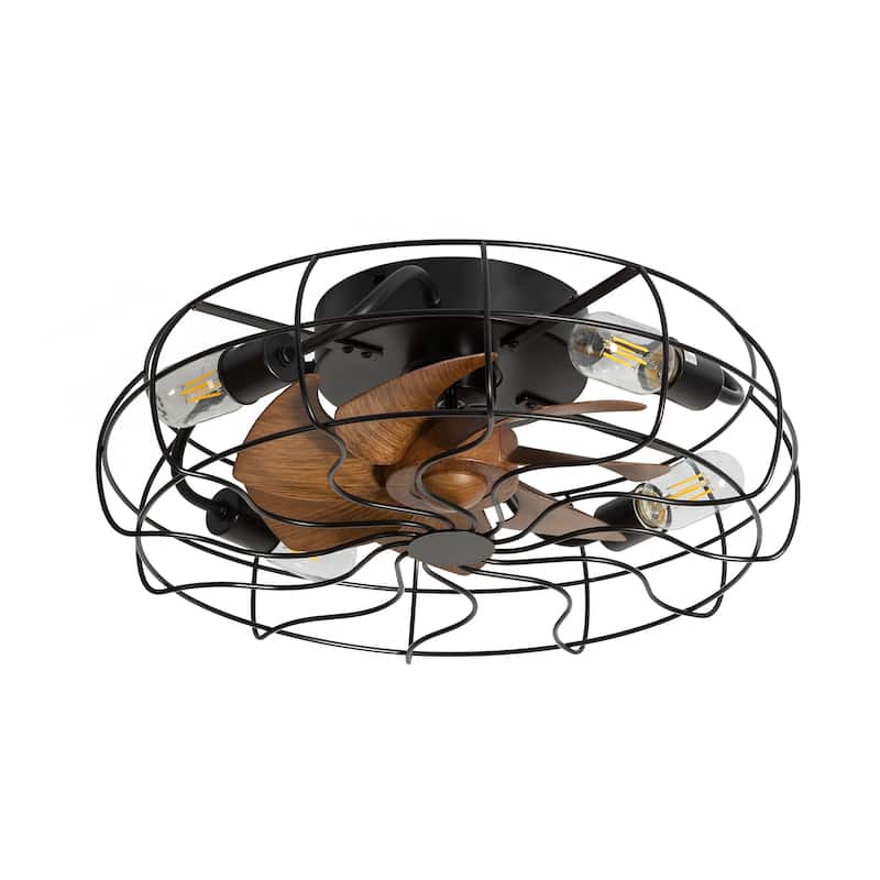 19 Inch 7-Blade Enclosed Indoor Flush Mount Caged Ceiling Fan with Light and Remote