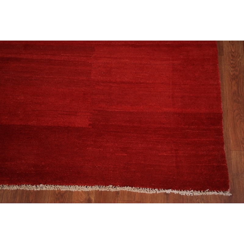 Red Modern Gabbeh Oriental Area Rug Handmade Wool Carpet - 6'8" x 9'9"