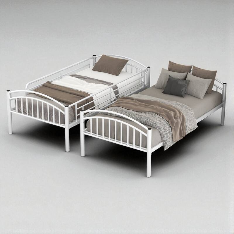 Twin Over Twin Metal Bunk Bed with Ladder and Safety Rails, Convertible into Two Twin Beds, No Box Spring Needed