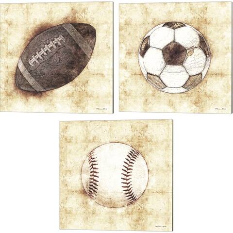 Susan Ball 'Football, Soccer & Baseball Sketch' Canvas Art (Set of 3)