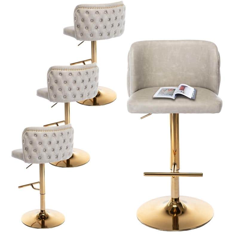 Modern Upholstered Swivel Adjusatble Height Leather Barstools Set of 2
