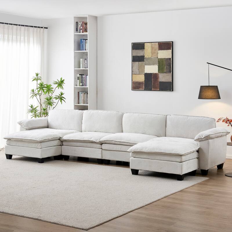 Roomfitters Large Modular 4-Seater Sofa with 2 Ottomans, U-Shaped Sectional Couch for Living Room