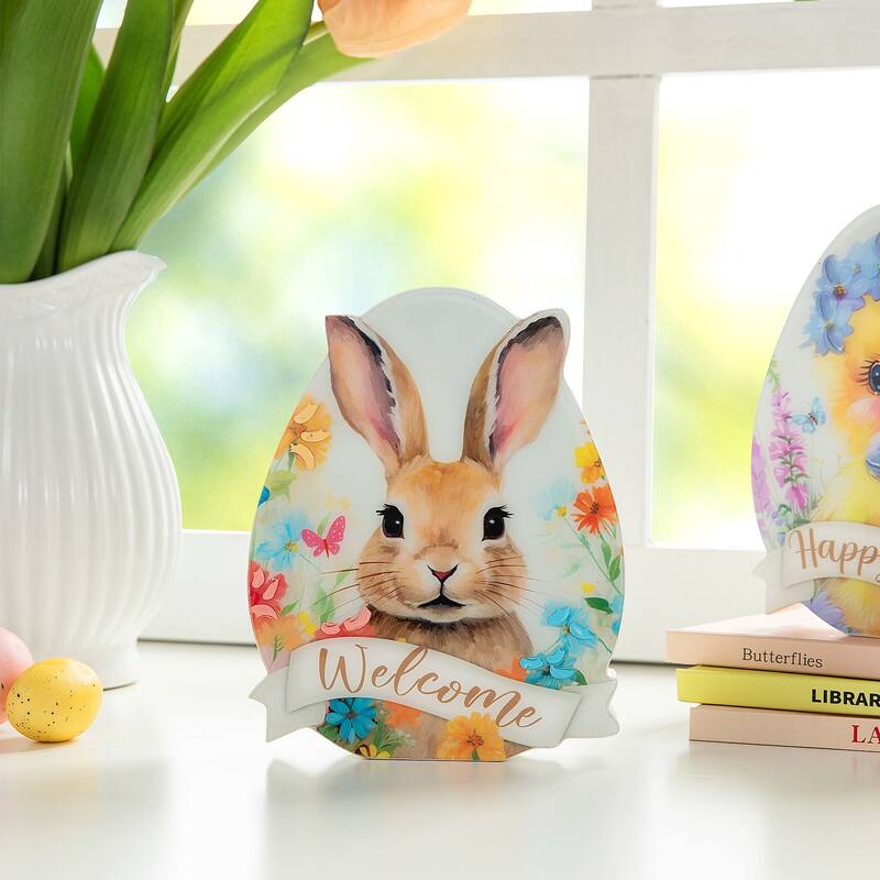 Glitzhome 7.75"/6"H Easter Wooden Patterned Eggs Table Decor Spring Gift