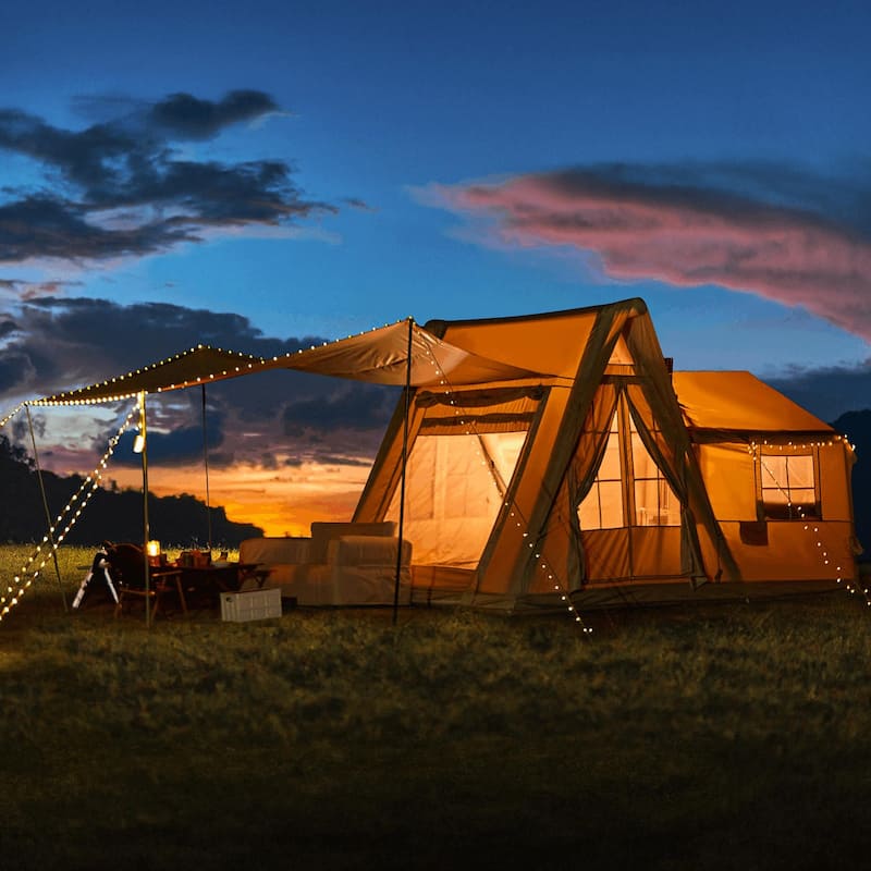 Inflatable Camping Tent for 8-12 People, with Skylights, Chimney Window, and UV-Resistant, Easy Setup for Outdoors