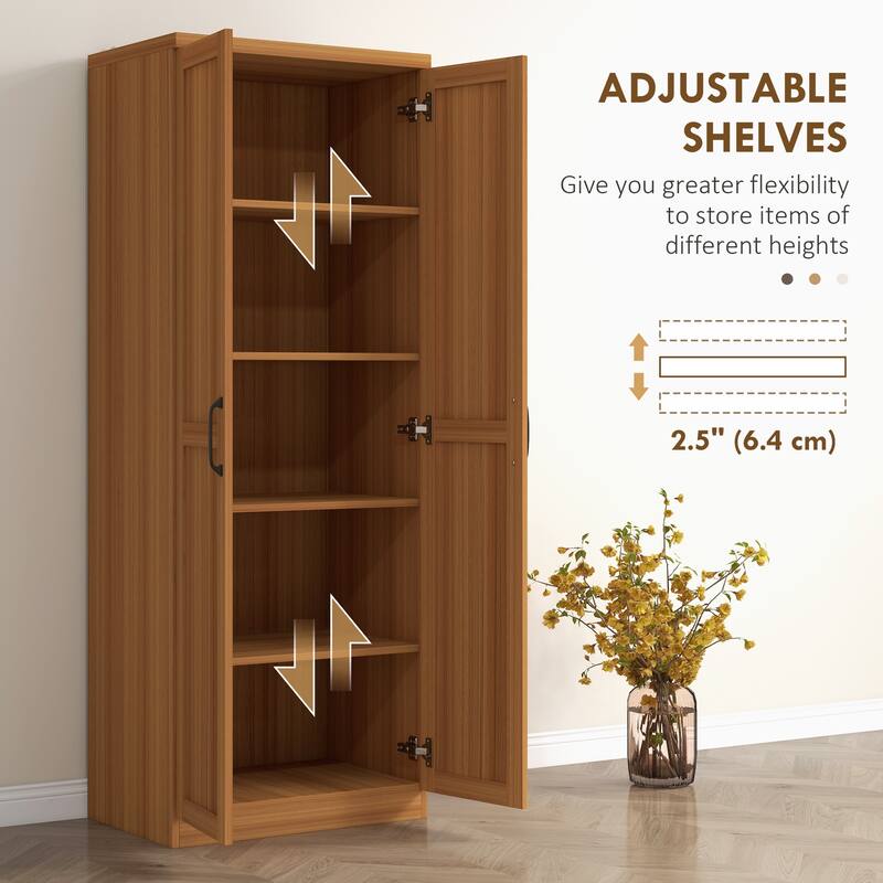 HOMCOM 63" 2-Door Kitchen Pantry, Freestanding Storage Cabinet with 5-tier Shelving and 2 Adjustable Shelves for Dining Room