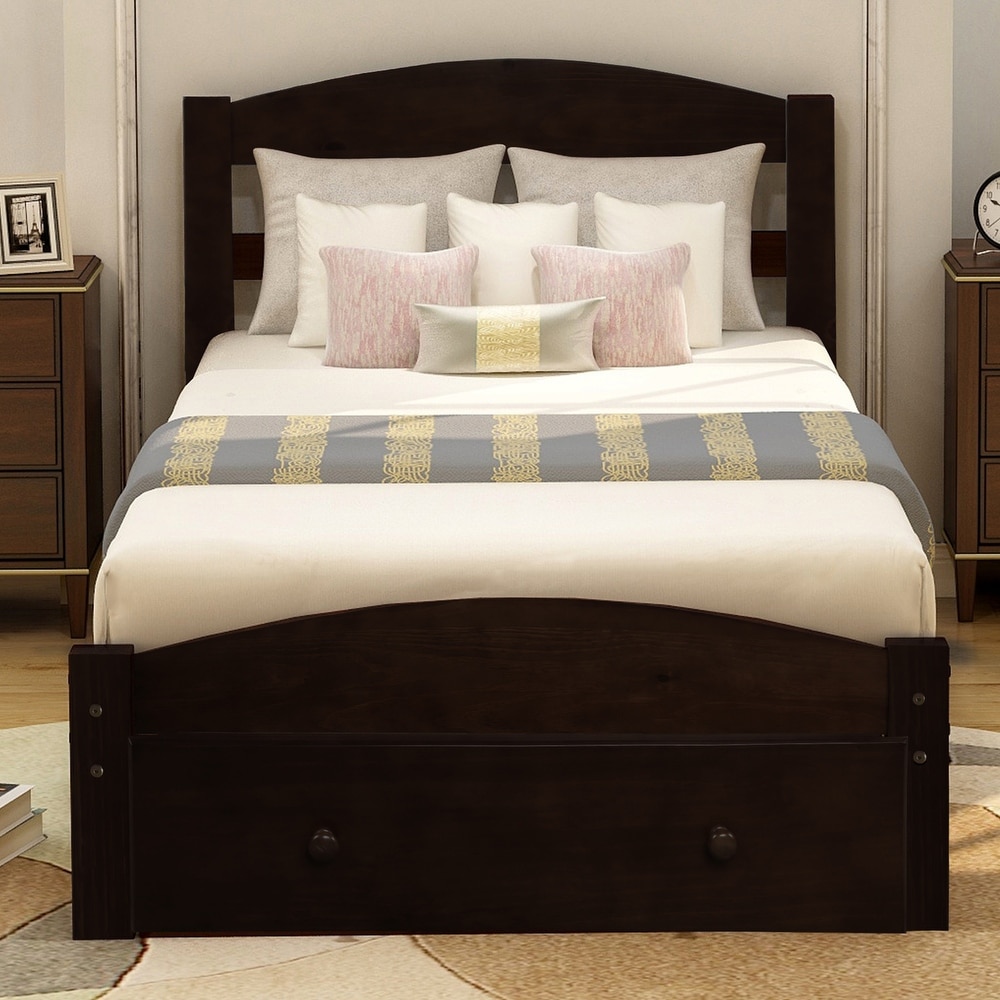 Espresso bed store frame with storage