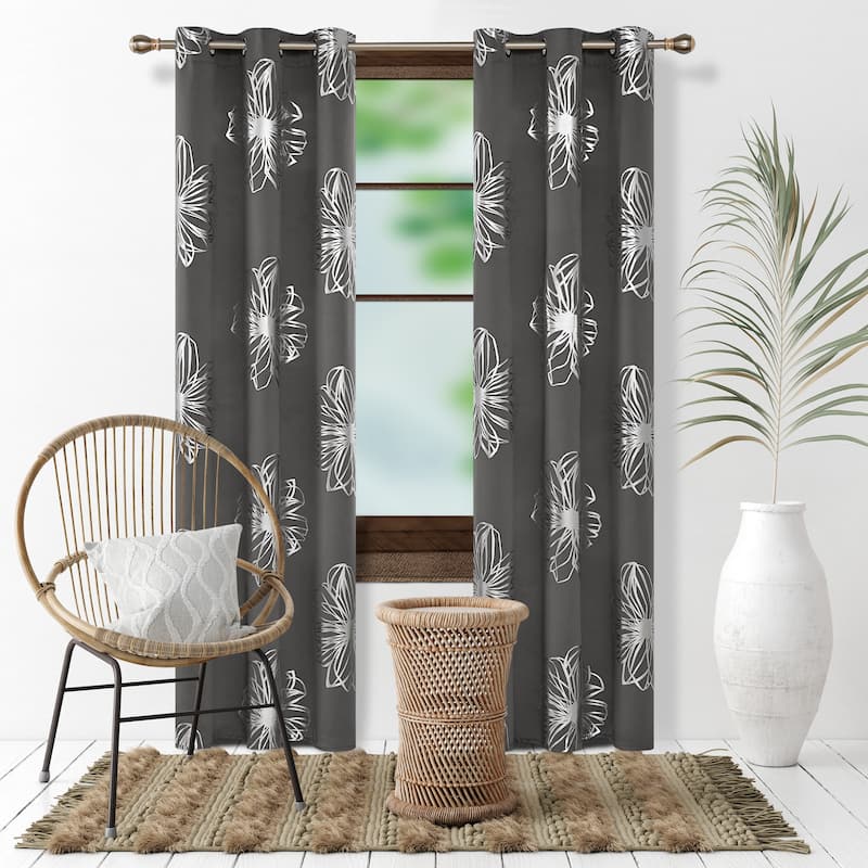 Deconovo Silver Floral Thermal Insulated Curtain Panel Pair(2 Panel)