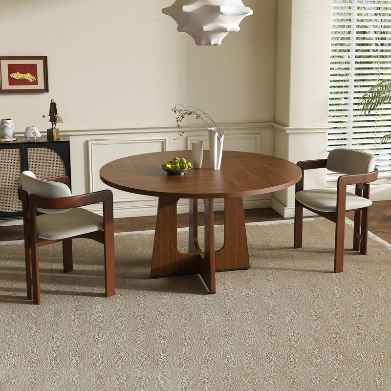 Anmytek 47 Inch Round MDF Dining Table for 4 Wood Grain Farmhouse Kitchen Table - Walnut
