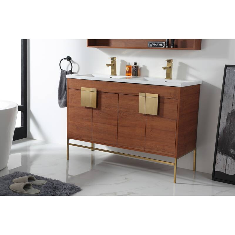 Modern Bathroom Vanity Set, Vitreous China Double Sink Top 48"