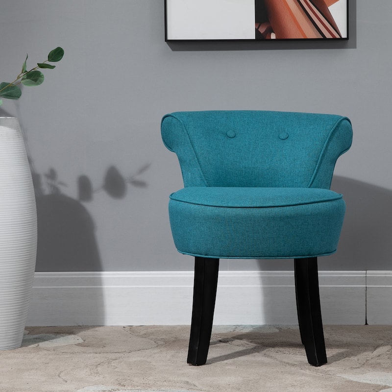 HOMCOM Small Modern Accent Chair with Wooden Legs Bedroom Dressing Chair Makeup Dressing Stool, Soft Seat and Backrest, Blue