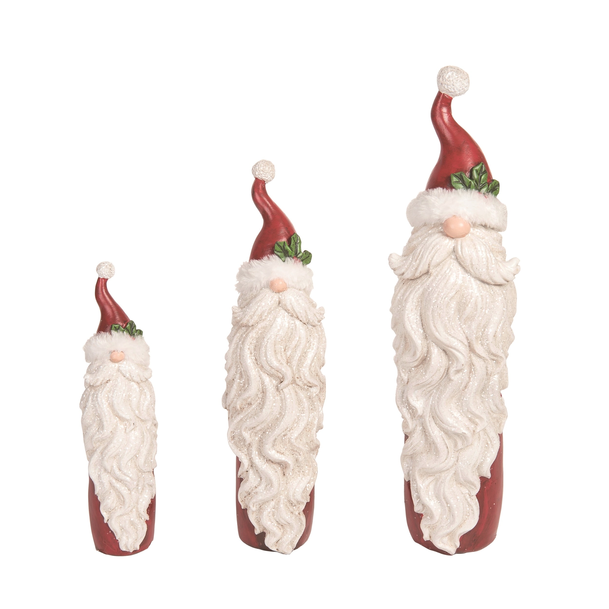 White Christmas Bearded Santas Set of 3 Decorative Figurines