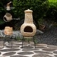 preview thumbnail 5 of 12, Outdoor Clay Chiminea Fireplace Sun Design Wood Burning Fire Pit with Sturdy Metal Stand, Barbecue, Cocktail Party
