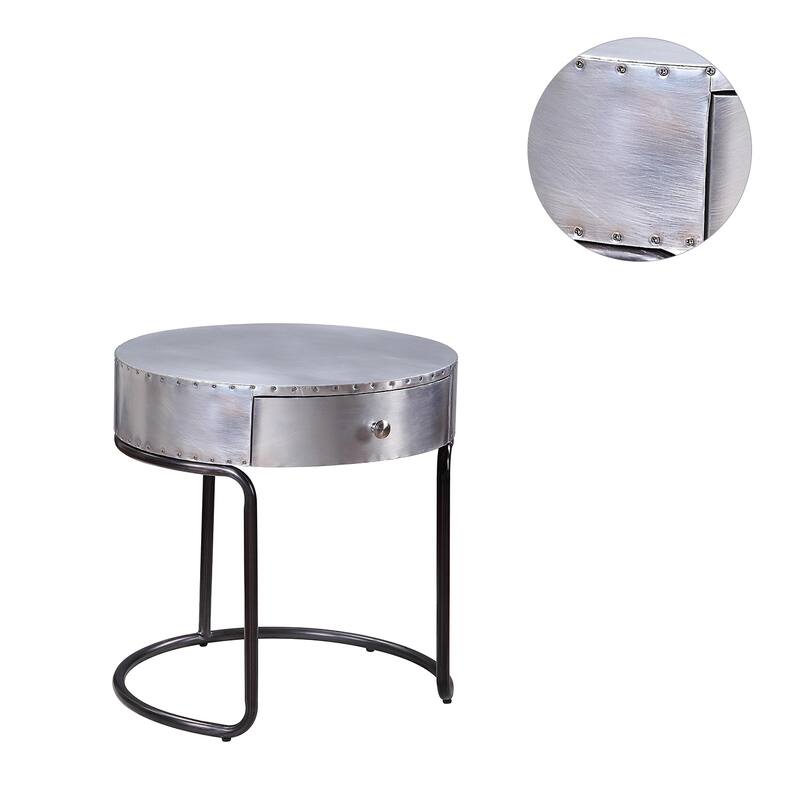 1 Drawer End Table with Metal Base in Aluminum and Black