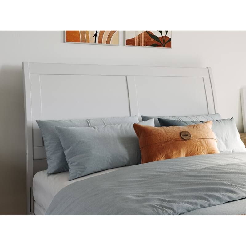 Traditional Sleigh Bed with Turbo Charger - King Size Grey Finish - Curved Headboard Design