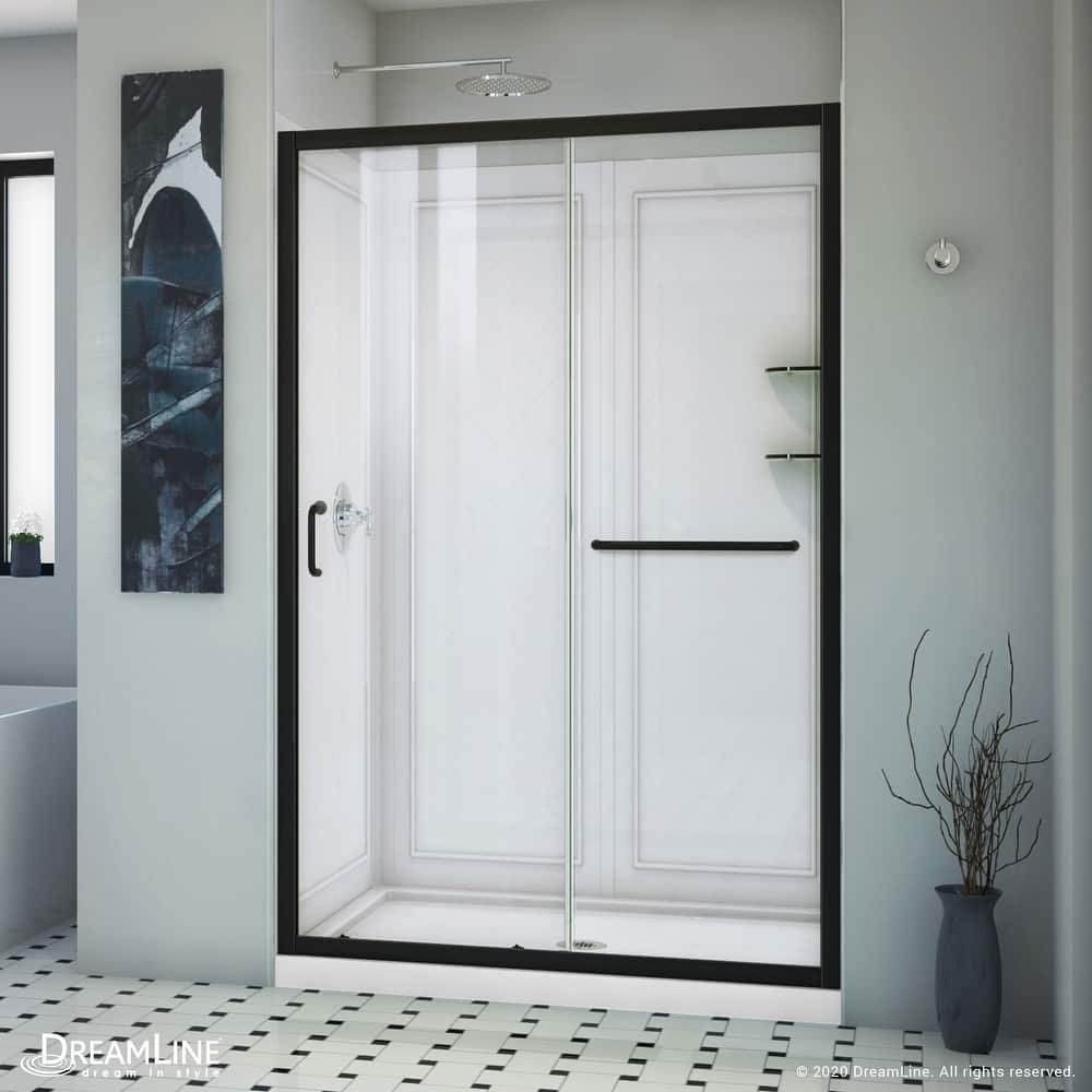 DreamLine Infinity-Z 36 in. D x 48 in. W x 76 3/4 in. H Sliding Shower Door, Shower Base and Backwall Kit