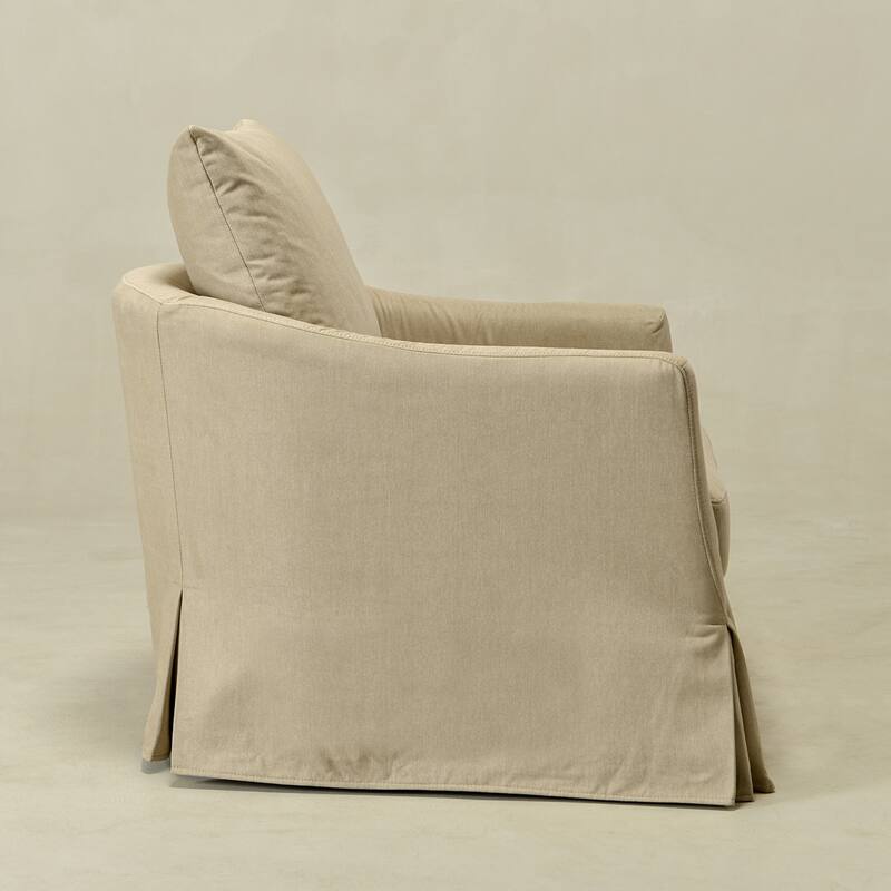 KINWELL 32" W Down Fill Upholstered Slipcovered Swivel Barrel Accent Armchair