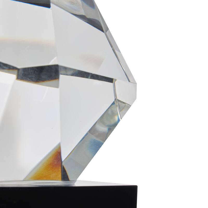 Clear Glass Cut Stone Inspired Sculpture with Black Base