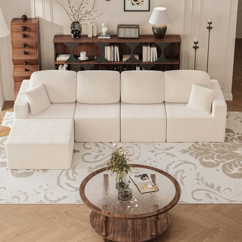 L Shaped Modular Sectional Couch, 126" Boneless Couches for Living Room, Modern Cloud Couch with Chaise Lounge