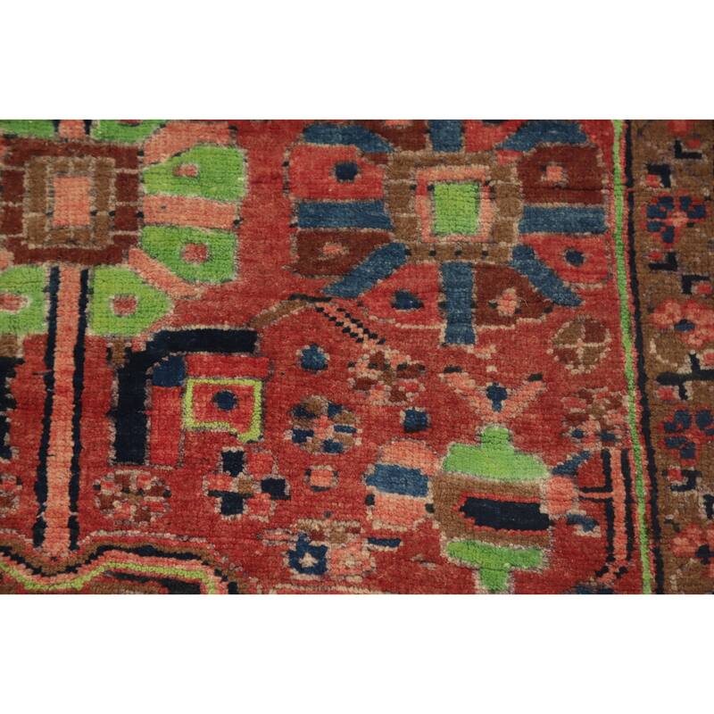 Hand Knotted Oriental 100% Wool Carpet Traditional Geometric Oranges & Rust Heriz Runner Rug - 11' 1'' X 3' 4''