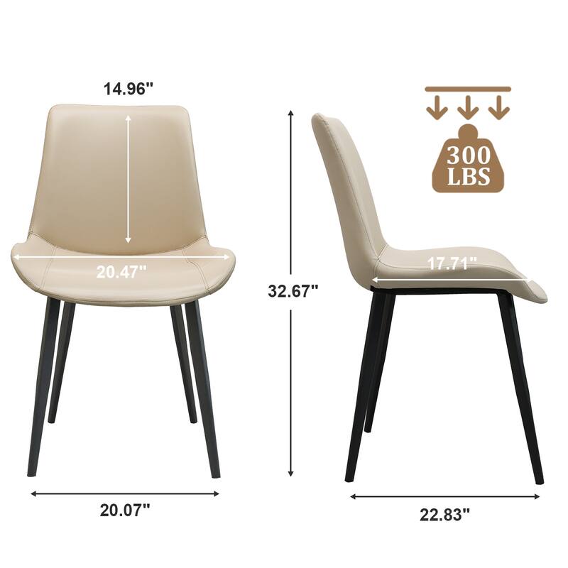 PU Leather Dining Chair with Metal Legs, Modern Upholstered Chair Set of 2 for Kitchen, Restaurant, Living, Meeting Room