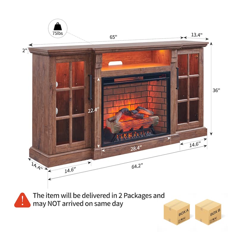 TV Stand with Storage Cabinets, Entertainment Center with Adjustable LED Sidelights, Media Console with Realistic Flames