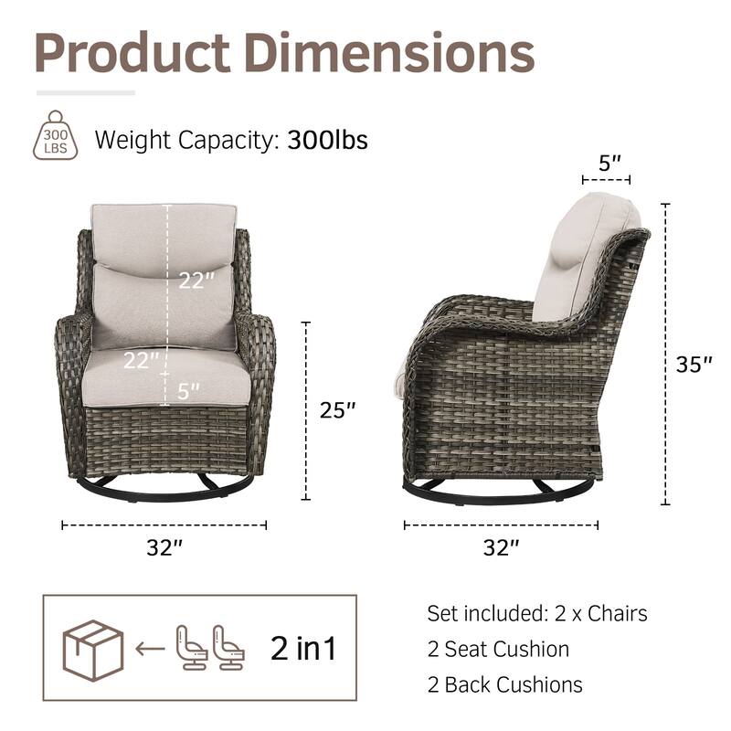 Outdoor Swivel Rocker Patio Wicker Chair with Thick Cushions